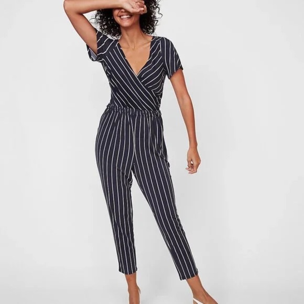 Express Striped Navy and White Jumpsuit